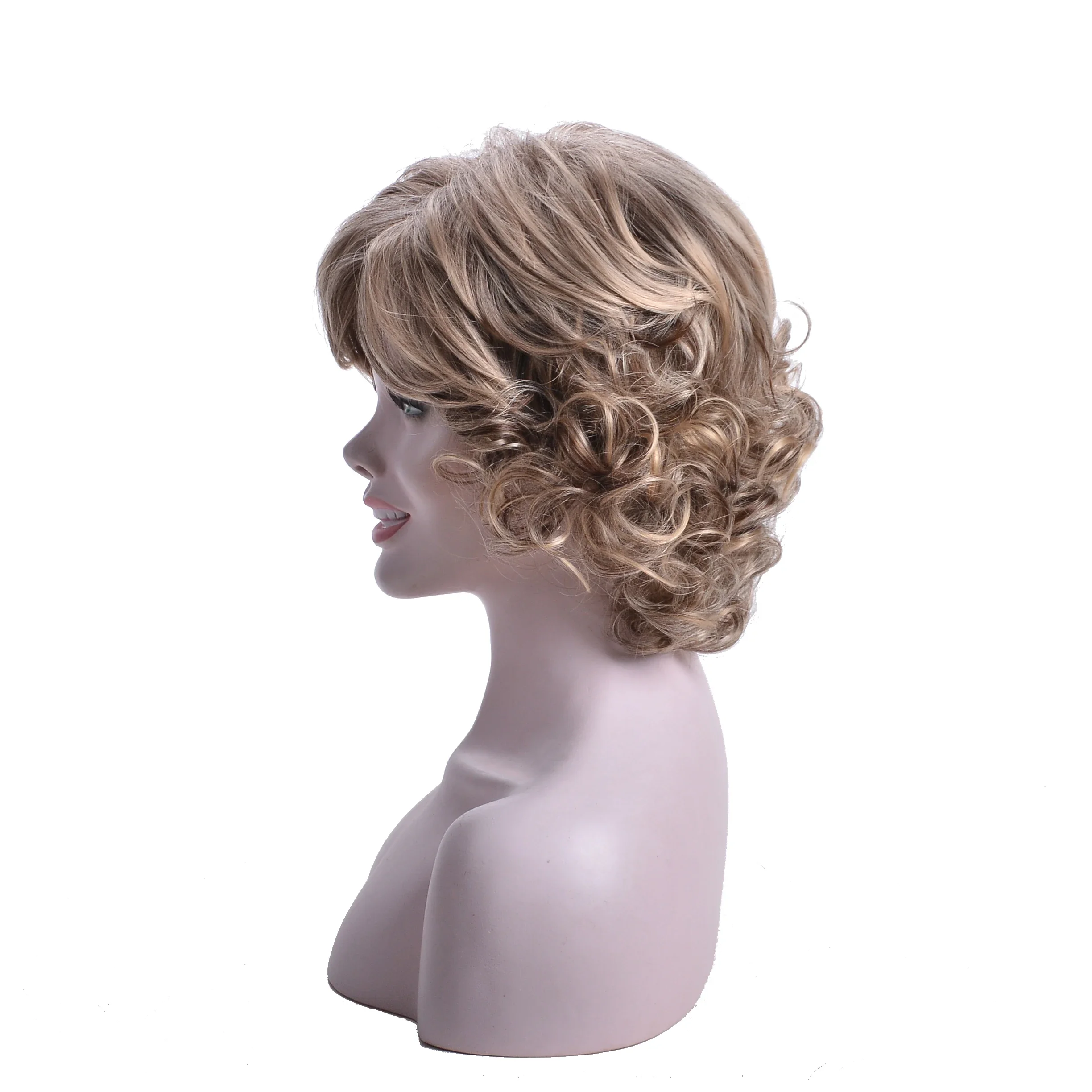 Women\'s Fashion Natural Wigs Brown Curly Bob Wigs Soft Heat Resistant Short Curly Bob Wavy Wig Real Looking Mommy Wig Pelucas