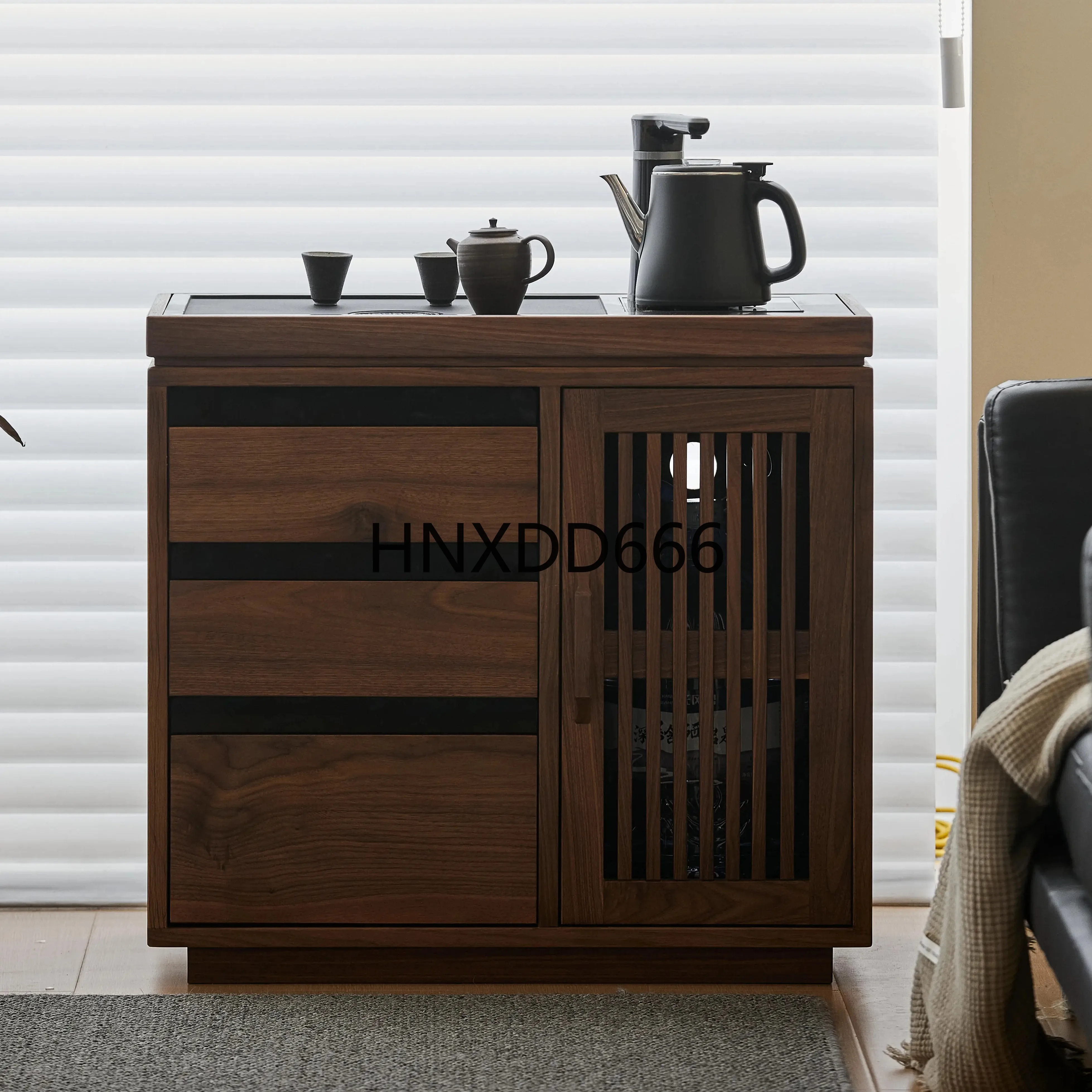 

New Chinese tea cabinet, black walnut boiling water cabinet integrated