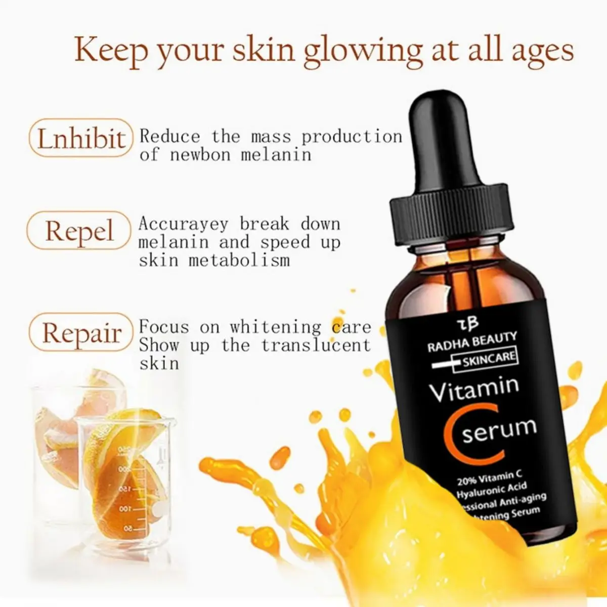 Serum Vitamin C Wajah Serum Pelembap Tahan Lama Meningkatkan Kekasaran Titik Meringankan Esensi Wajah Asam Hyaluronik