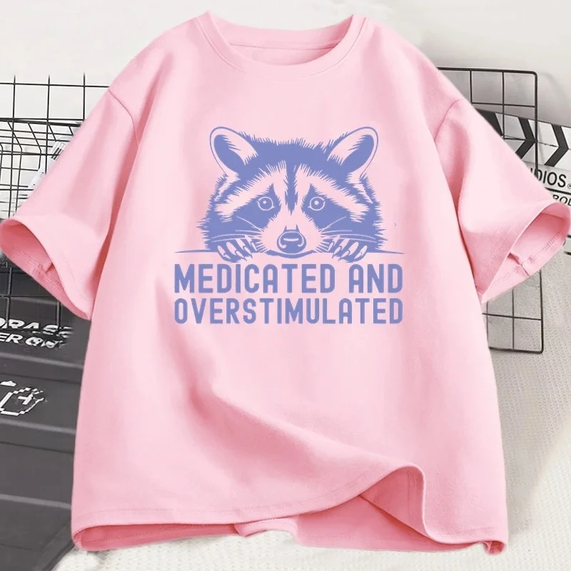 Koszulka z humorem dla dorosłych z motywem przesadnie stymulowanego szopa praczy, damska koszulka z krótkim rękawem, letnia koszulka z okrągłym dekoltem, odzież damska