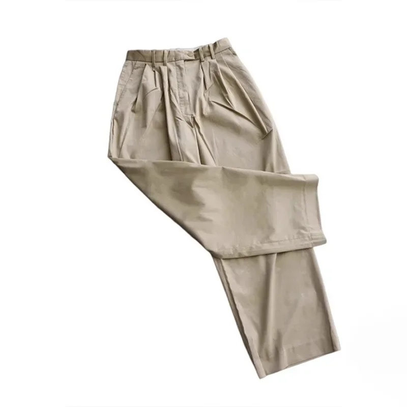 Pantaloni Casual da donna versatili in cotone a vita alta che dimagriscono pantaloni a gamba larga Silhouette allentata pantaloni a gamba dritta 2024 autunno/inverno