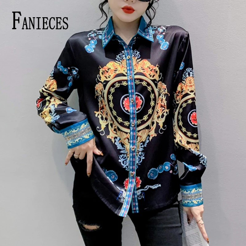 FANIECES Luxury European Style Blouse Women Long Sleeve Elegant Splicing Bow Tie Satin Vintage Shirt Casual Tops قمصان وبلوزات