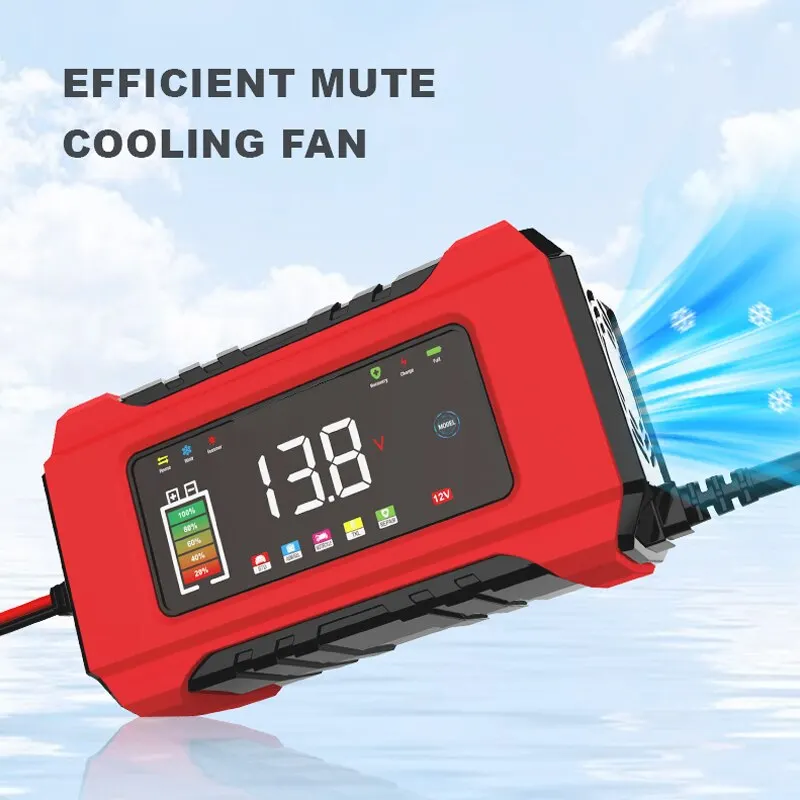 12V 6A Fully Automatic Car Battery Charger Pulse Repair LCD Battery Charger for Auto Moto Lead Acid Battery Smart Charging