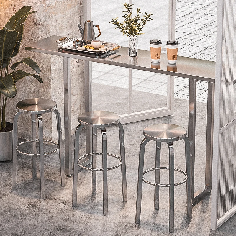 

Industrial Metal Bar Stools Stainless Steel Commercial Cafe Stools Vintage Counter Height Stools for Milk Tea Shop & Bistro