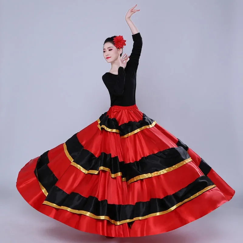 Spanish Dance Costume Classic Gypsy Dance Costume Flamenco Dress for Women Swing Skirts Bullfight Belly Performance 360/540/720