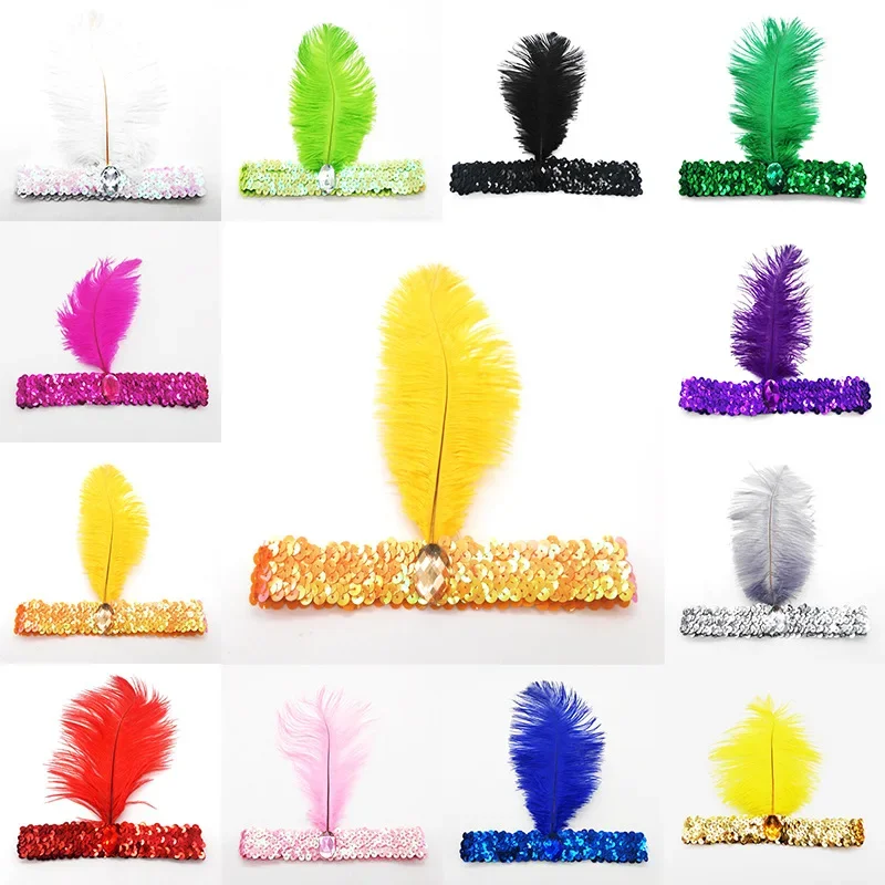 

24pcs Girls Women Sequin Feather Hair Bands Headwear Cocktail Party Props Costume Dance Cosplay Christmas Halloween Festival