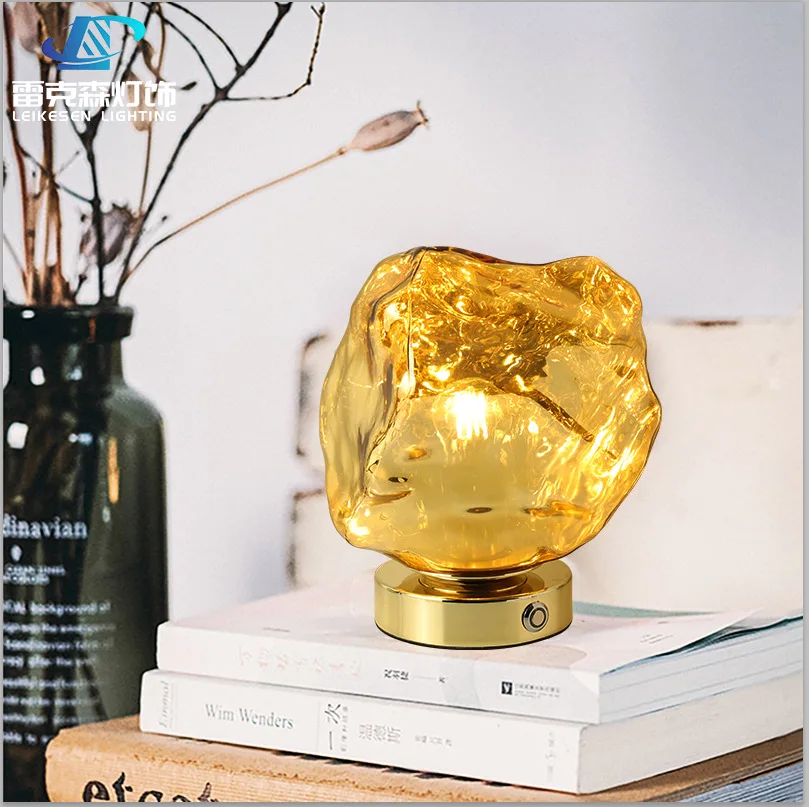 

Creative Lava Stone Glass Table Lamp Indoor Retro Light Luxury Net Red Bedroom Bedside Atmosphere Desk Lamp