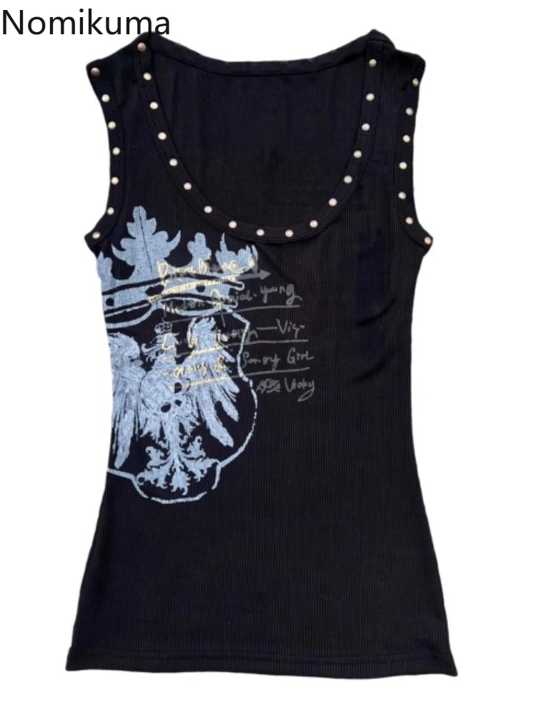 

Streetwear Vest Women Clothing Y2k Tops Fashion Punk Camis 2025 Ropa Mujer O-neck Sleeveless Print Tanks Summer Crop Top 49D119