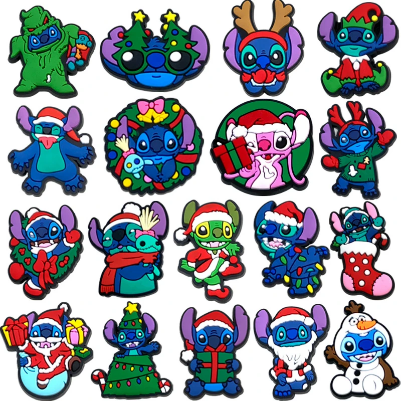 

New Miniso Disney Stitch Christmas Shoe Charms Set Of 18 Removable Pvc Soft Rubber Attachments Party Gift Charms