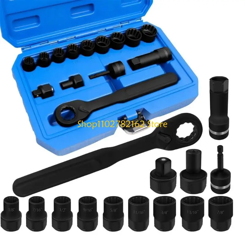 547B Industrial 14 Piece Pass Through Socket Set For Stubborn Bolt Removal Tasks High Torques Applications Bike Maintenance
