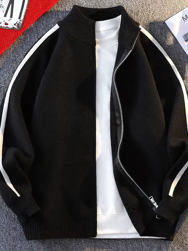 

Men's High-End Zipper Knitted Open Cardigan Long Sve Sweater Spring Autumn Warm Sli Stand Collar Knitwear Outerwear
