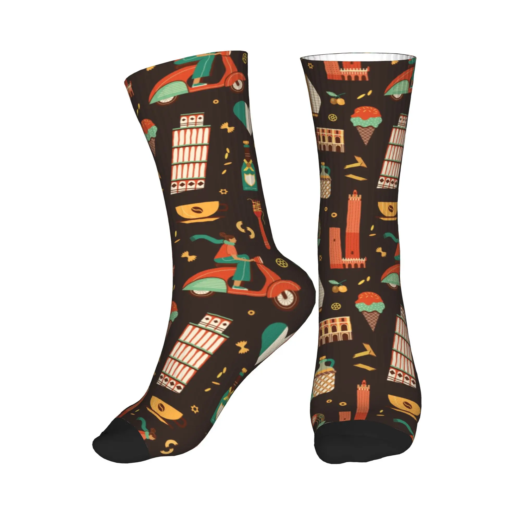 Chaussettes de voyage en Italie, motif repères culinaires italiens, pour hommes et femmes, chaussettes chaudes et amusantes, originales