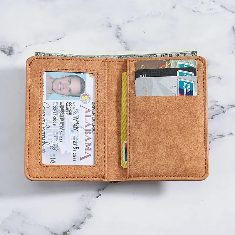 حقيبة بطاقات رجل محفظة صغيرة رقيقة جدا، حافظة جلدية رخصة القيادة متعددة الوظائف، حافظة بطاقات الهوية متعددة الفتحات، مضادة للإزالة المغناطيسية