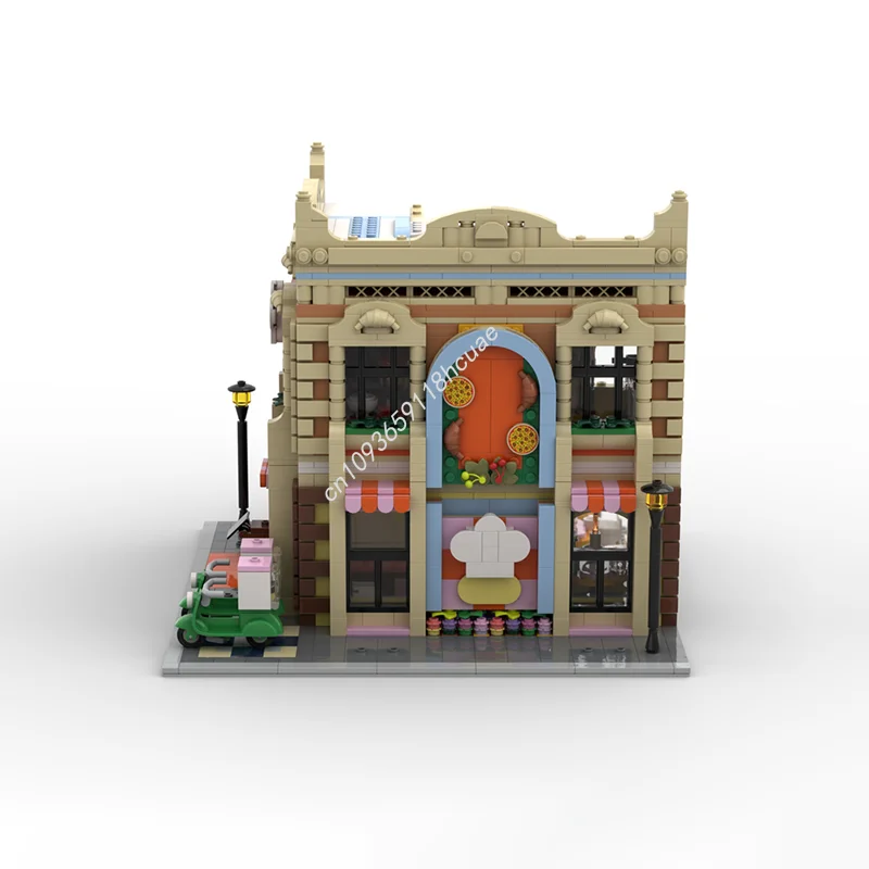 MOC Modular Building Restaurant and Cooking School Corner Street View Model Building Block Creative Assembly Bricks Toy Kid Gift