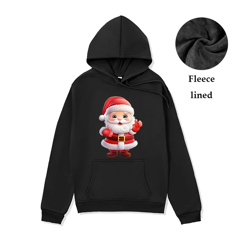 

Персонализированная рождественская большая плюшевая толстовка с капюшоном на заказ, теплая женская толстовка, уютный черный джемпер, удобная зимняя модная одежда