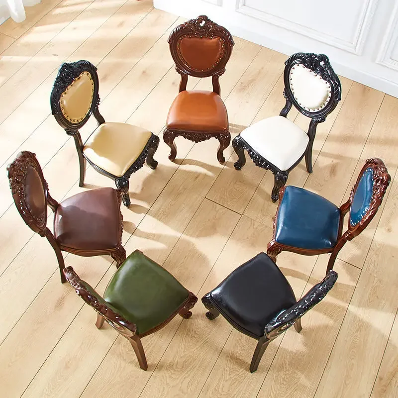 European Style Chairs Imitating Solid Wood Carved Chair Learning Ottomans Modern Elegant Creative Backrests Stools  for Home Use