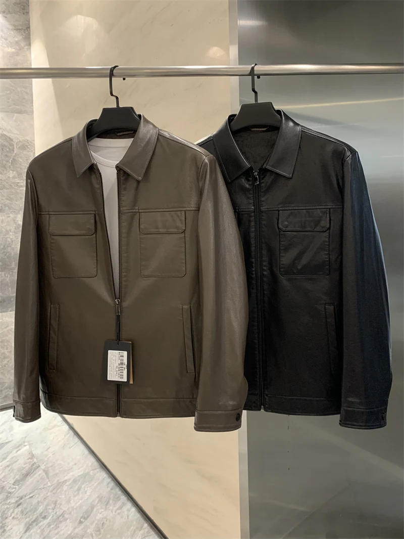 Lei Ziping Replacement! Top Level! Autumn Winter Men's PU Leather Workwear Collar Jacket Casual Outerwear Standard Fit Long S...
