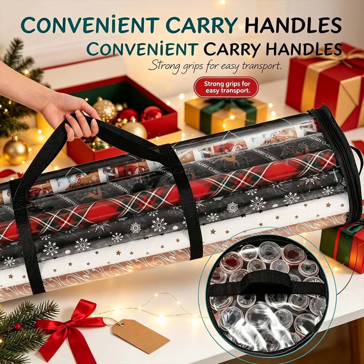 Wrapping paper cylinder bag,Christmas gift wrapping container,suitable for 31 inch,birthday,holiday decorative gift bag storage