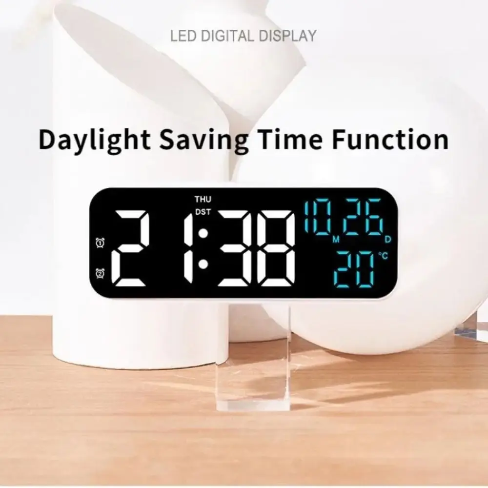 Brightness Adjustment LED Electronic Clock Voice Control 12/24H Format Large Digital Clock Auto-Dimmer Countdown Function