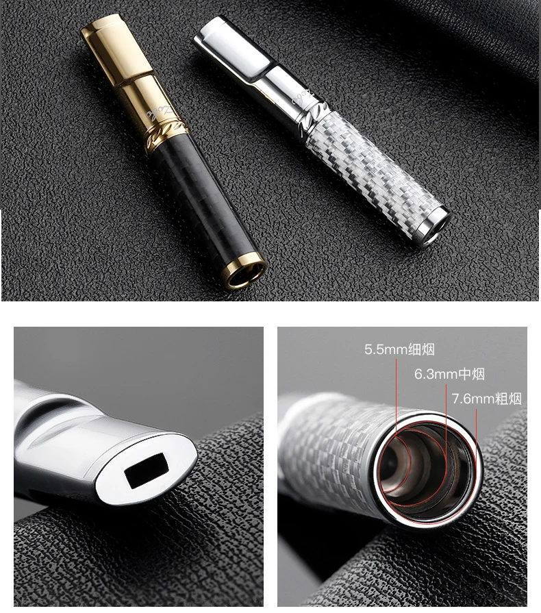 ZOBO كامل المعادن تصفية حامل السجائر المعبرة ل 5.5 مللي متر 6.3 مللي متر 7.6 مللي متر السجائر ألياف الكربون الديكور #2