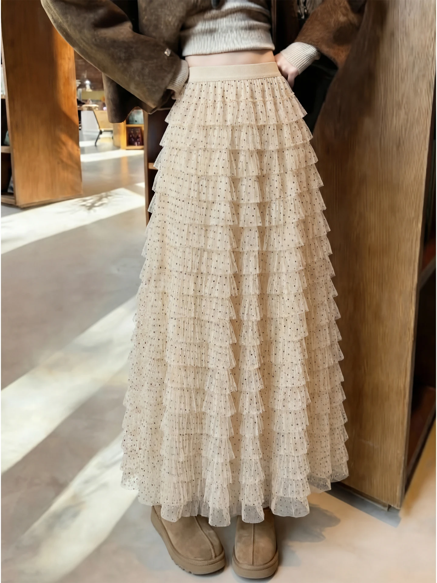 

Spring 2026 Large Size White Polka Dot High Waist A-Line Cake Skirt Puffy ort Skirt Fairy Skirt Commute Korean Sle Long S...