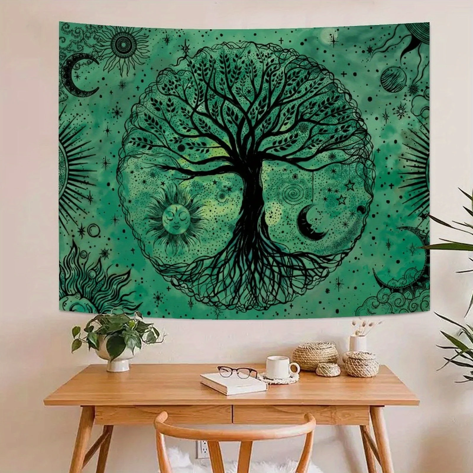 Bohemian Tree of Life Tapestry Cosmic Celestial Boho Wall Hanging Astrology Art Moon Sun Decor Spiritual Decor
