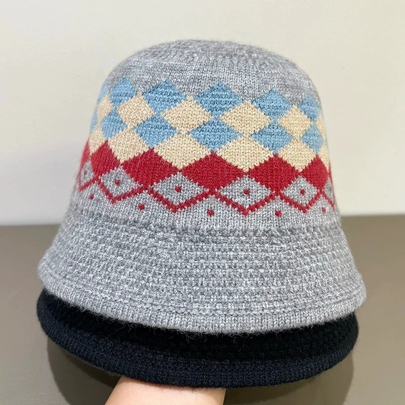 Neue Gestrickte Fischer Hut für Frauen Winter Warme Mütze Fair Isle Stil Koreanische Ohr-Schutz Woolen Hut Große Kopfumfang – Detail 11