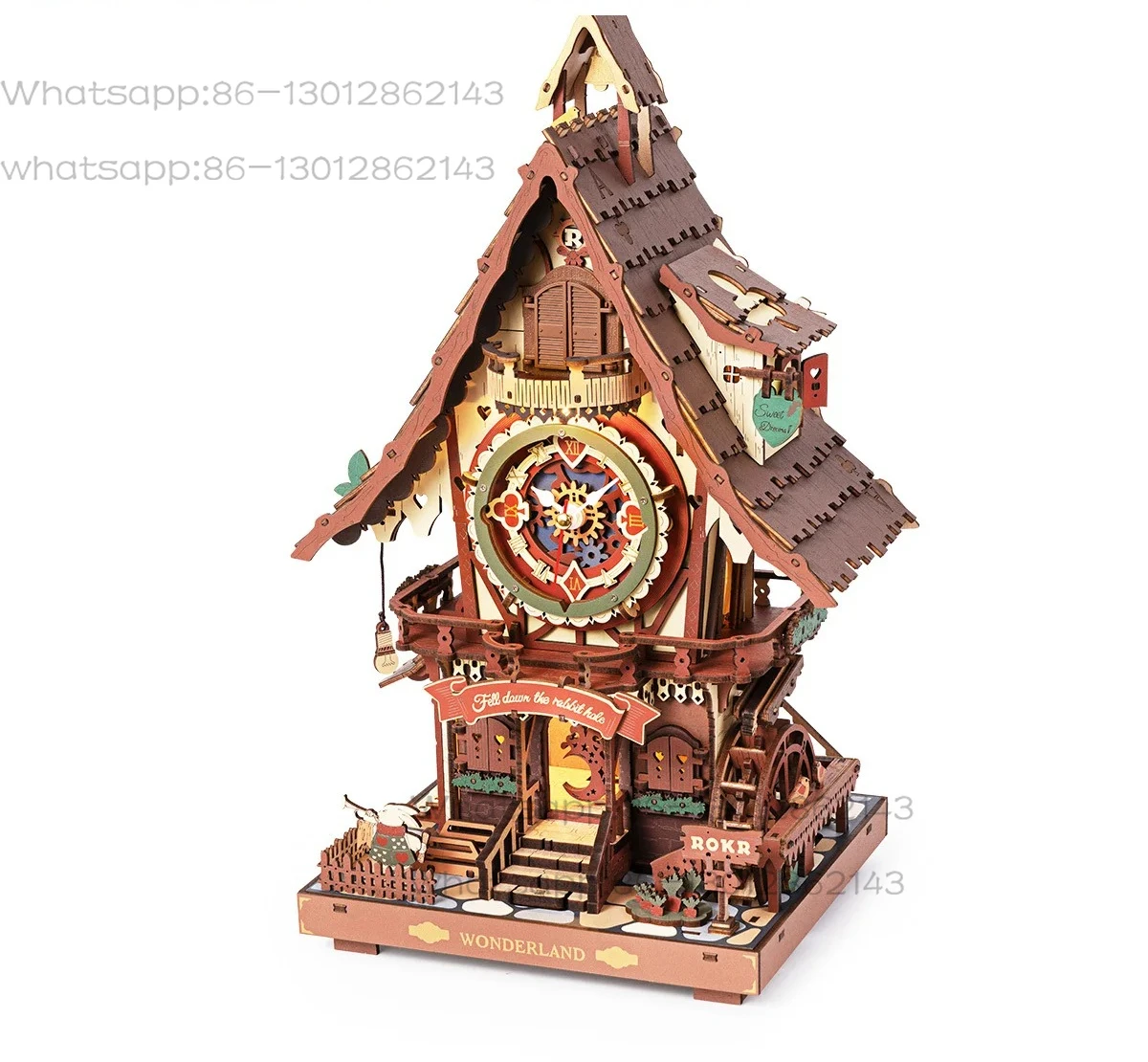 NEW  1PCS     Cuckoo Clock Mechanical 3D Wooden Puzzle Pre-colored Wall Clock Building Block Kits Home Deco Beautiful Design
