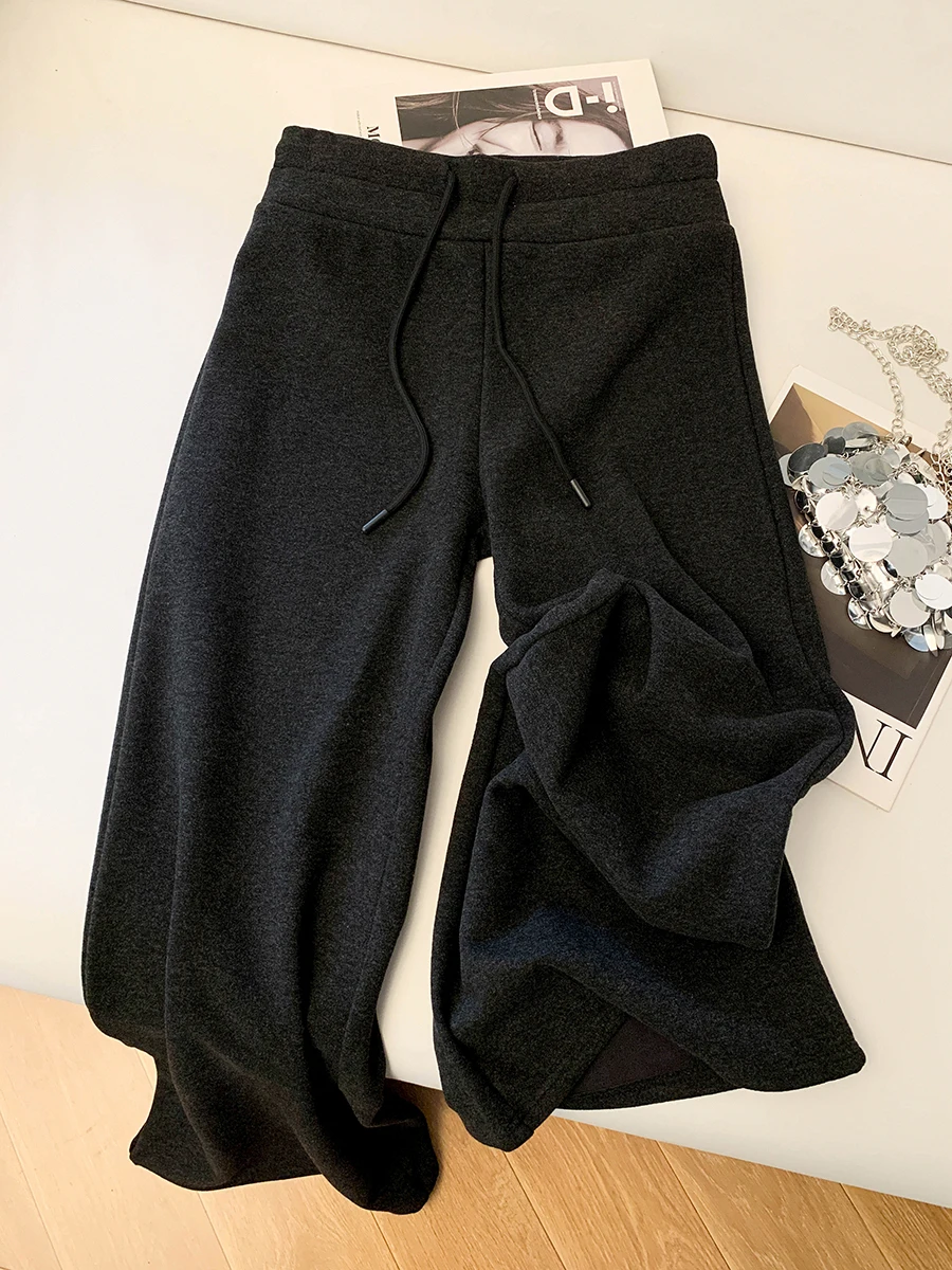 Hochgeschnittene Elastische Weite Hose für Damen Luxuriöse Sportliche Lässige Gestrickte Hose Herbst Winter Koreanischer Stil