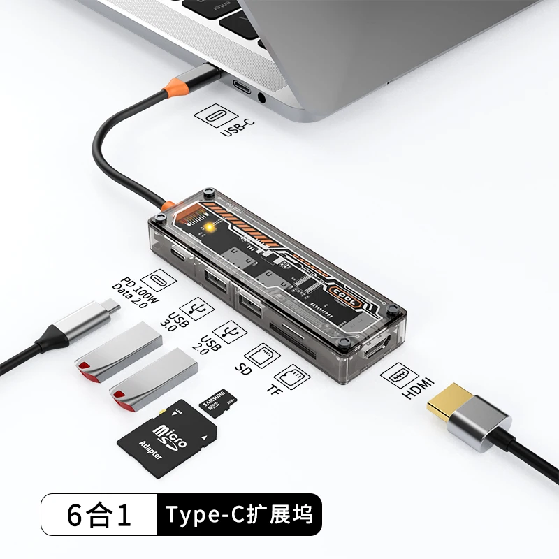 USB-C-Dockingstation mit HDMI-kompatiblem 4K@30Hz-Display, 5Gbps USB-C 3.0 HUB, 100W PD, SD/TF für MacBook Pro Air, iPad, PC – Detail 17