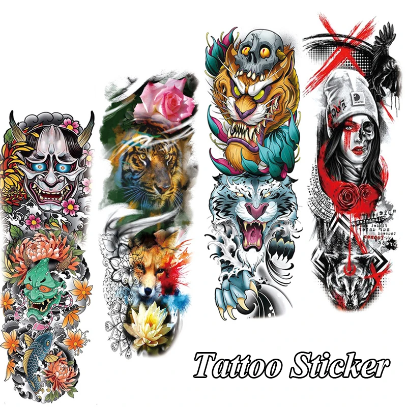 1Pcs Waterproof Temporary Tattoo Sticker Disposable Tattoo Tiger Head Totem Body Art Arm Fake Tattoos Sleeve for Women Men