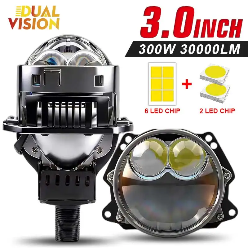 

2PCS 3.0 Inch Bi LED Projector Lenses LED 30000LM Dual Hyperboloid Lens 6000K For Hella H4 H7 9005 HB3 9006 HB4 Headlight 12V