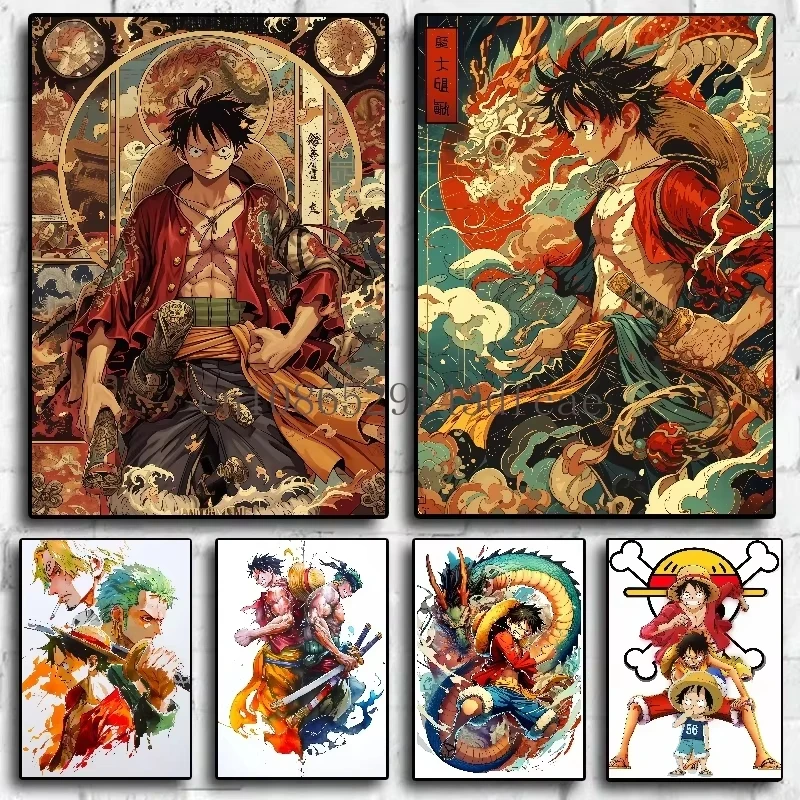 MINISO-pintura en lienzo de una pieza, figuras clásicas de Anime, póster de Luffy, impresión de acuarela, imagen artística de pared, regalos modernos para decoración del hogar