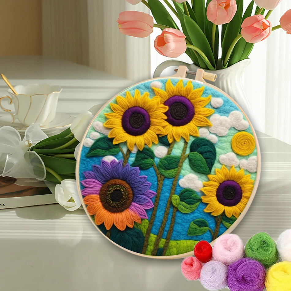 CHENISTORY Wool Felt Package Beginners Painting Craft Stitch Adult Craft Kits Flower Felt Kits For Beginners Sewing Craft Kits