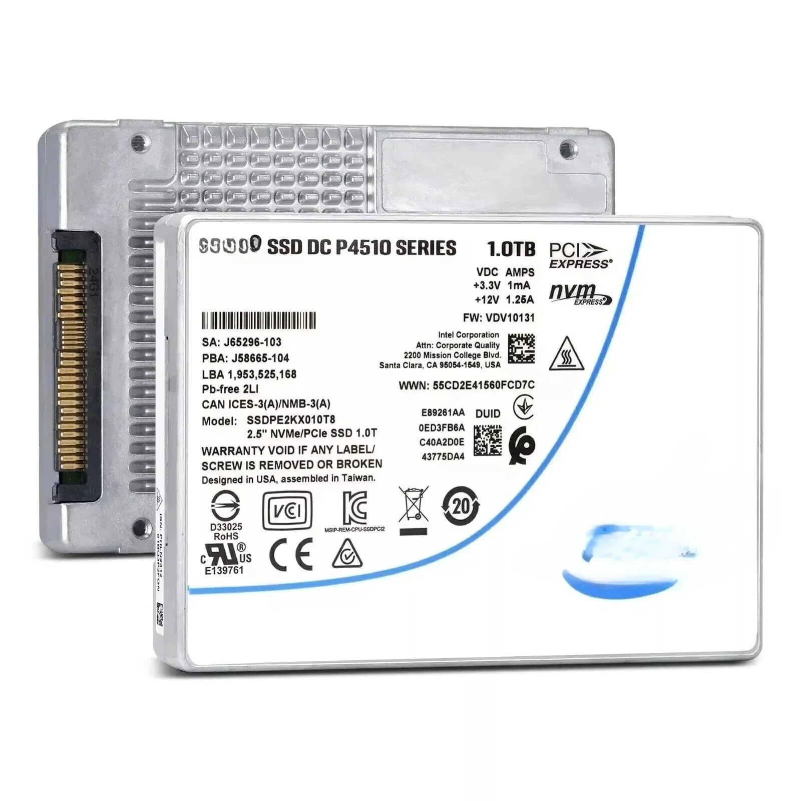 For Intel SSD P4510 2TB 1TB Series DC NVME U.2 2.5