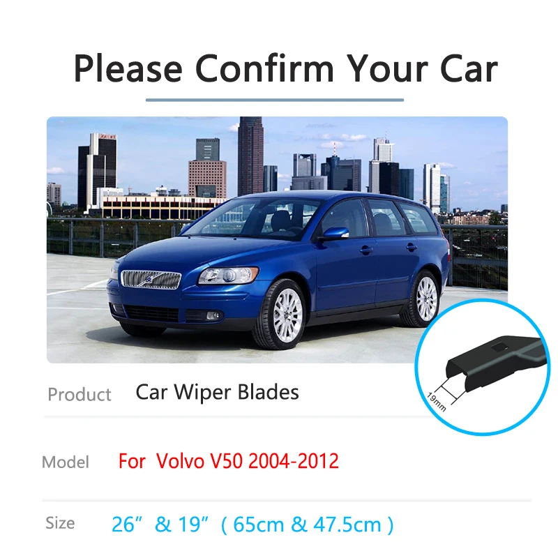 For Volvo V50 2004 2005 2006 2007 2008 2009 2010 2011 2012 Front Wiper Delete Blades Arm Windshield Windscreen Window 26 19