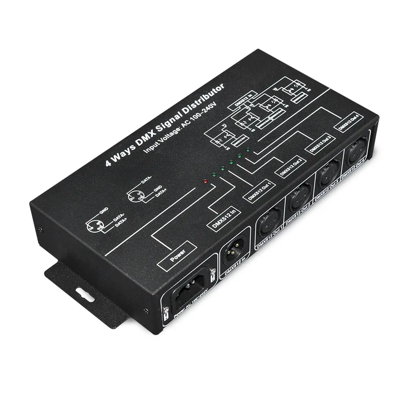 Distributore di segnale DMX uscita segnale a 4 canali dmx512led controller lampada illuminazione intelligente linee cccam