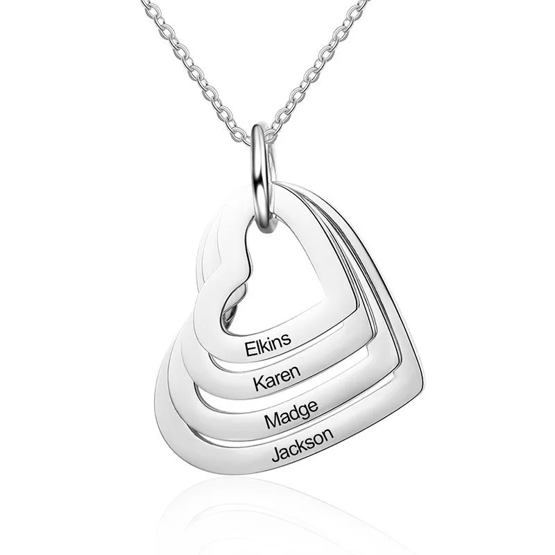 Custom Multiple Heart Necklace Personalized Stainless Steel Water Drop Necklace Customized Jewelry with Family Names Mother Gift