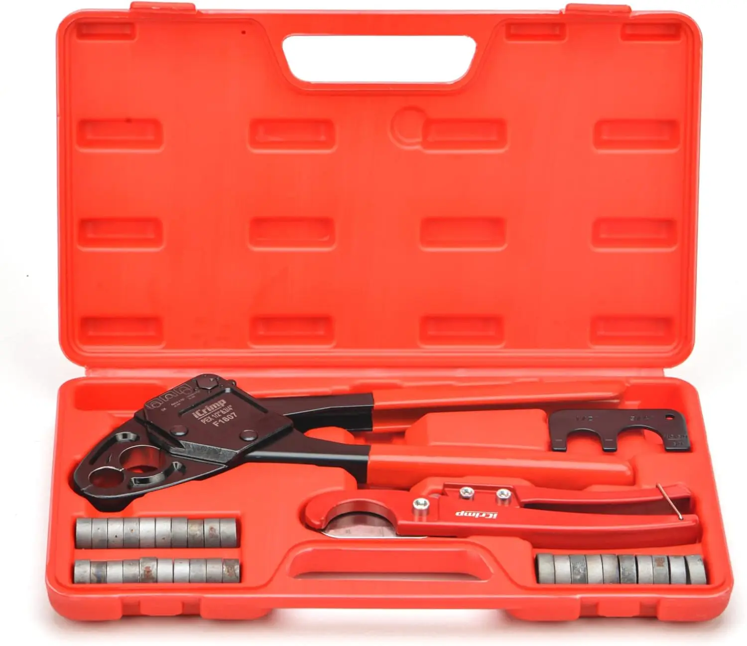 

Набор инструментов для обжима PEX для медных колец размером 1/2 дюйма и 3/4 дюйма с резаком и манометром, подходит для стандарта США F1807