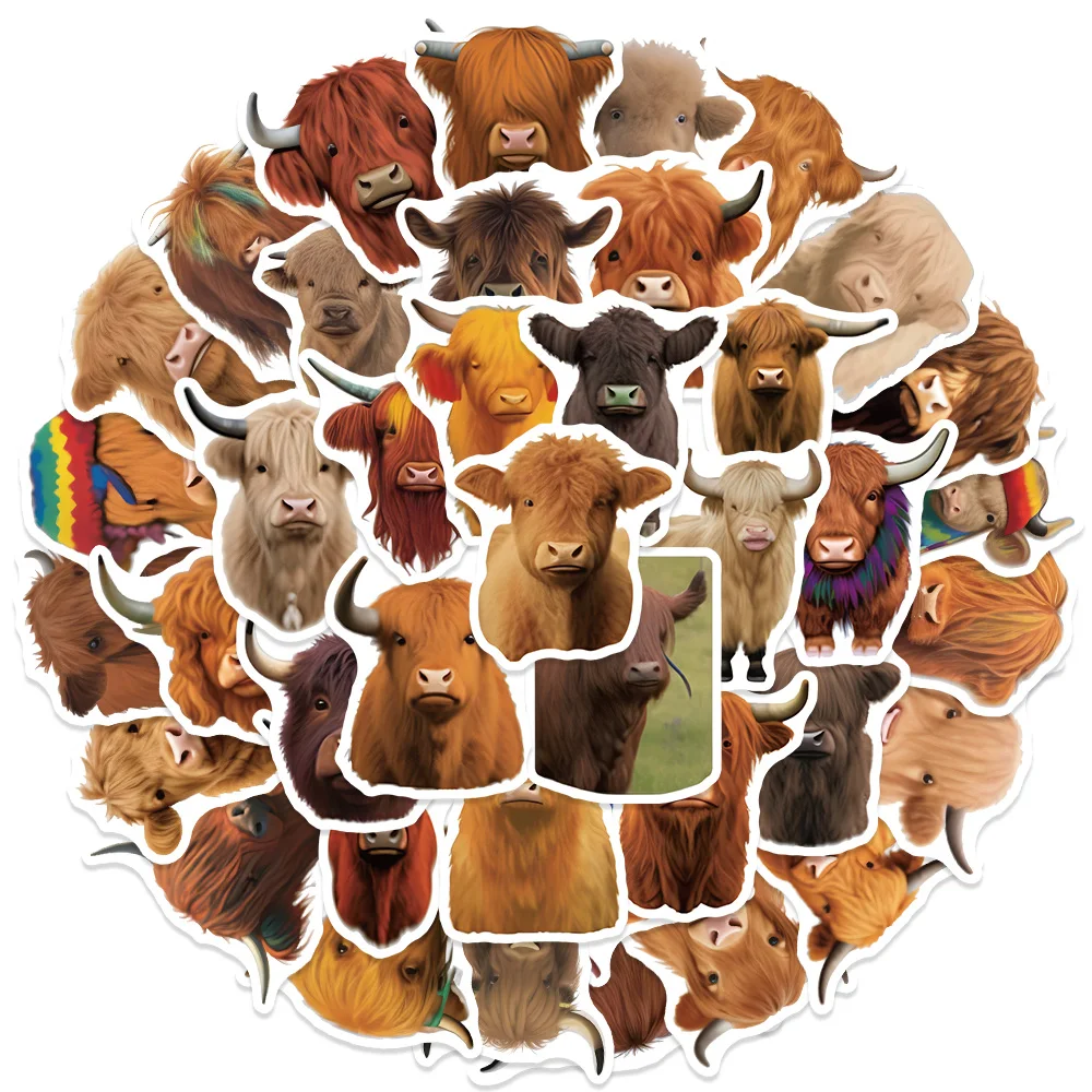 52Pcs Highland Cow Stickers Decal Waterproof Vinyl Stickers for Luggage Laptop Scrapbook Skateboard Water Bottle Bumper Phone