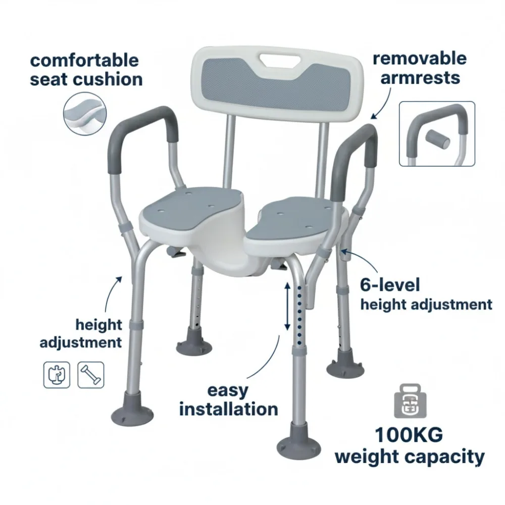 Disabled Backrest Shower Chair Elderly Care Products Shower Seat Shower Chair for Inside Shower with Arms and Back