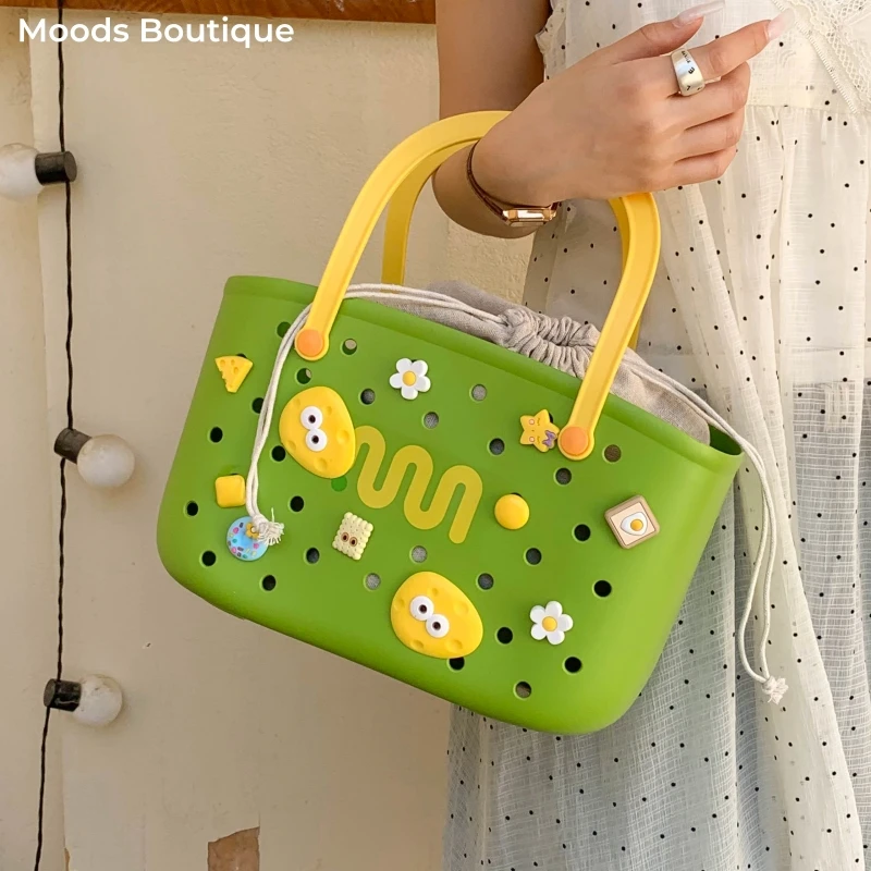 

Dopamine Style Shower Basket Set For Women 2-IN-1 Cartoon PVC Hollow-out Drainable Top-handle Bags 2025 Latest Designer Handbags