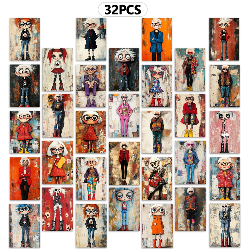 32pcs, colorful characters, postcards, decoration/greeting cards/postcards, high-precision printing, collectible and mailable