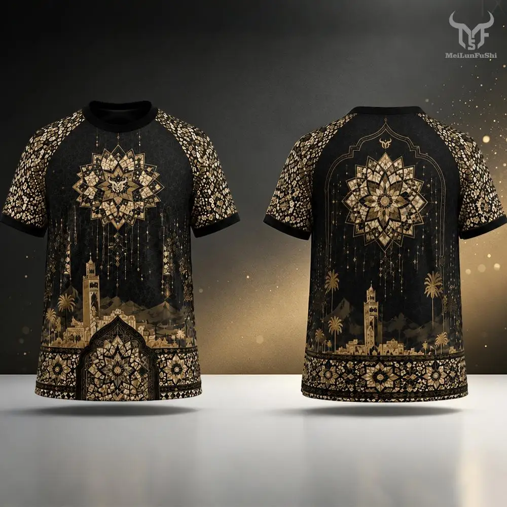 Vintage Black Gold 3D Full Print T-Shirt Men's Summer Mediterranean Travel Style Casual Tee Men's Fashion Streetwear O-neck Top
