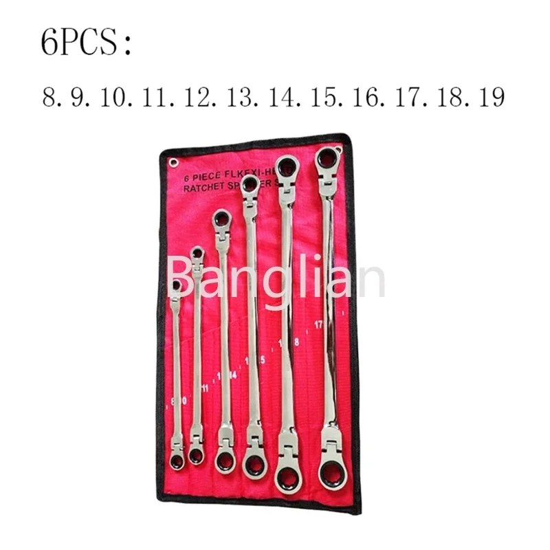 6-Piece Metric 8mm - 19mm Extra Long Gear Ratcheting Wrench Set Extended Handle Drop Shipping