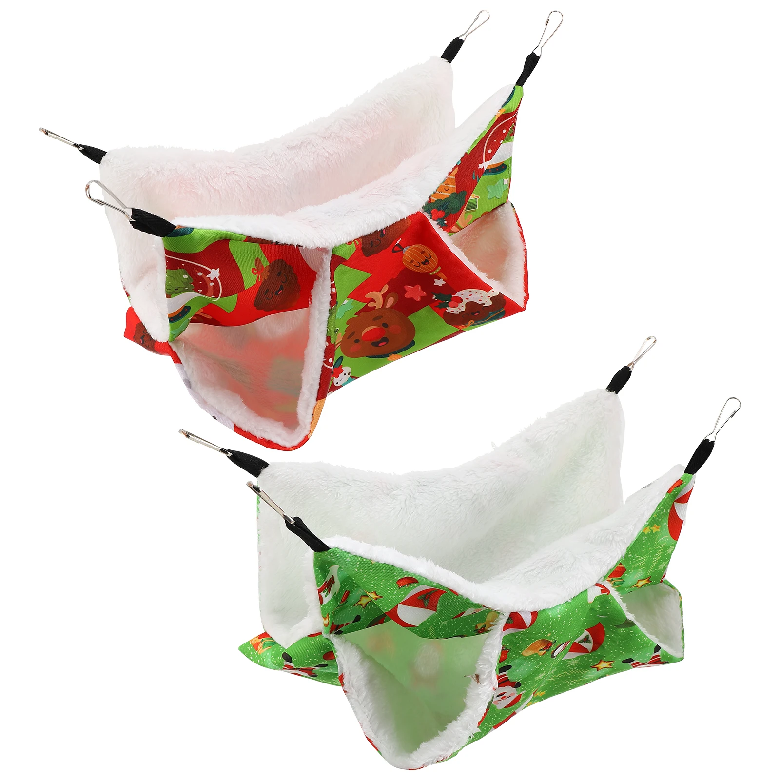 

2Pcs Christmas Hamster Hammock Warm Cozy Hanging Bed Green Red Small Pets Winter Cotton Nest Xmas Hut Resting House