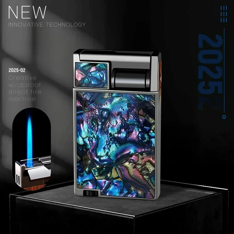 

Focus Double Sided Color Shell Inlaid Windproof Jet Blue Flame Butane Gas Torch Lighter Joystick Ignition Portable Cigar Lighter