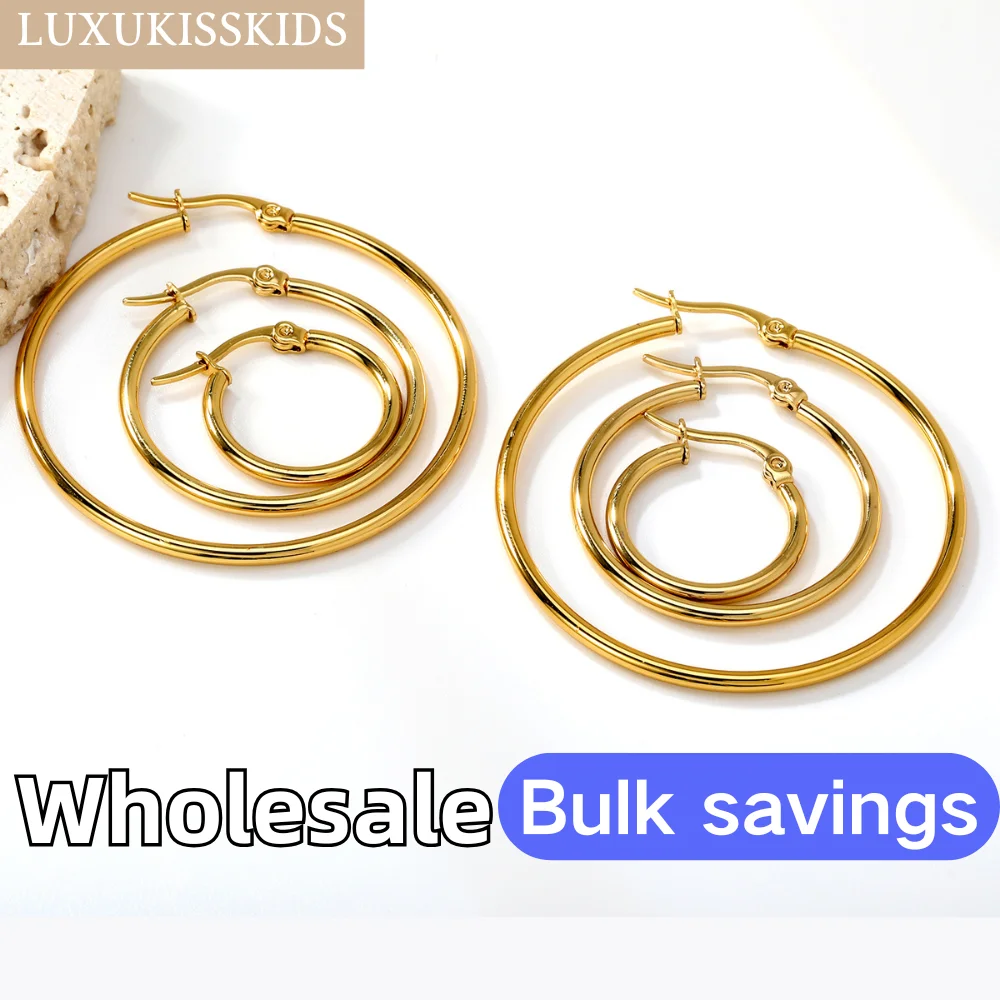 LUXUKISSKIDS 1pairs/2pcs Steel Huggie Hoop Earrings Punk серьги Hiphop Bijoux Jewelry Smooth Mental Big Round Ear Piercing Clips