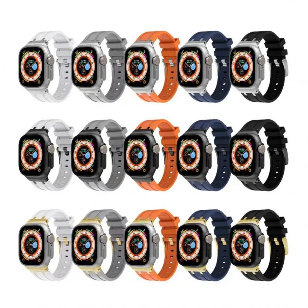 Liquid Fluororubber Strap For Apple Watch Band 45mm 44mm 42mm 49mm Modification Kit Bracelet Wristband Series Ultra 9 8 7 6 5 SE