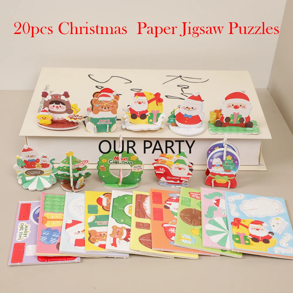 30Pcs Cute Mini Santa Claus Snowman 3D Paper Jigsaw Puzzles Educational Toy for Kids Christmas Party Favors Kindergarten Gifts